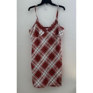 NOBO Babydoll Red Plaid Lace Trim Cami Mini Dress Juniors XXL (19) Halloween Y2K